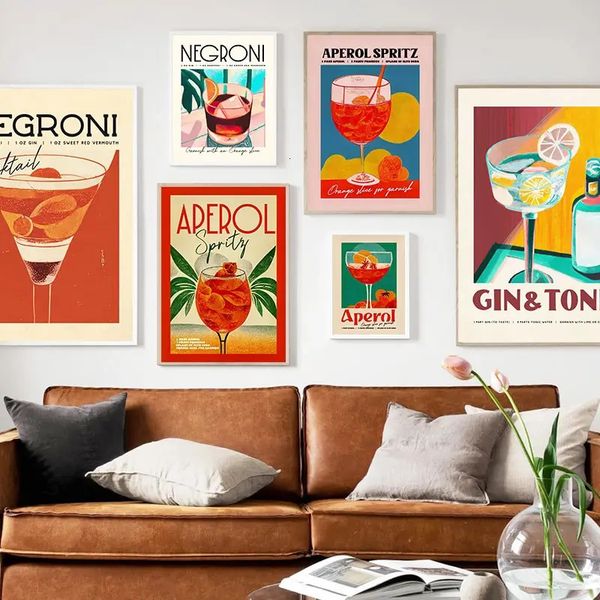 Paintings Cartoon Fruit Juice Mojito Aperol Spritz Posters and Print Sangria Drink Negroni Canvas Painting Club Bar Shop Home Decoration 231