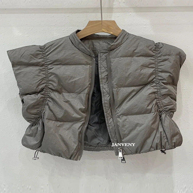 Janveny Autumn Winter Ultra Light Inflatable Down Jacket Womens Stand Collar Loose Butterfly Sleeves White Duck Tank Top 240918