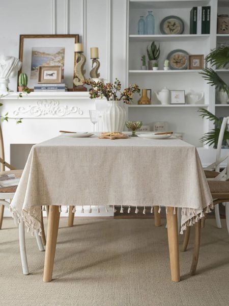 Four Seasons Linen Universal Color Sólida Toleta Rectangular BEIGE Fringe Fringe Farmhouse Wedding Decoration Kitchen 250107