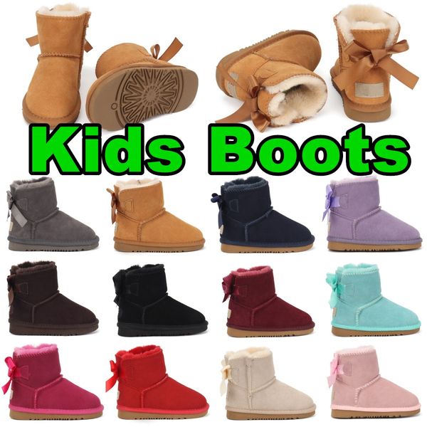 Kids shoes Australia warm Boots mini With Bows toldders boys trainers Leather designer sneakers youth winter shoe bowknot high-quality Girls