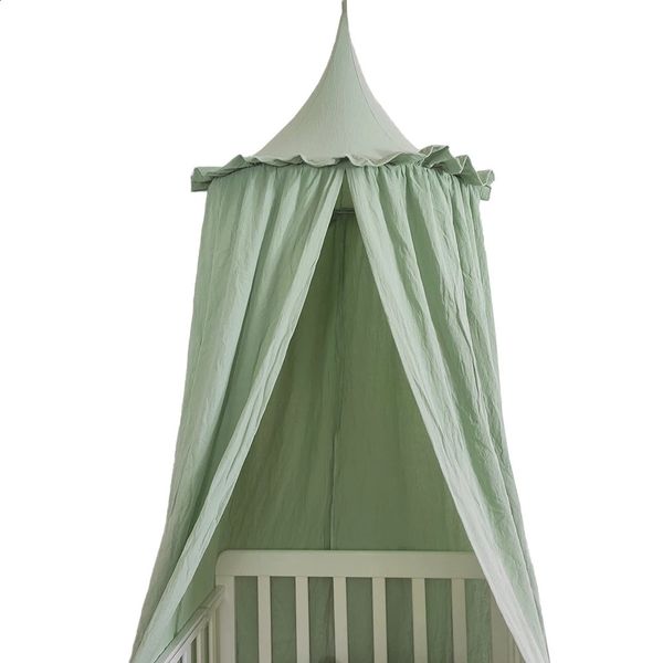 Kids Bed Canopy with Frills Cotton Cover Net for Baby Crib Reading Nook Curtain Hideaway Hanging Round Tent Nursery Room Decor 250115