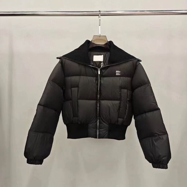 Miuu High Quality Womens Down Parkas Miuu Miuu Winter New Versatile Puffer Jacket Casual Printed Letters Ling Grid Stand Collar Short Down C