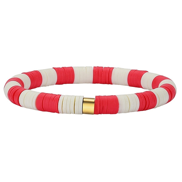 Polymer Clay Heishi Surfer Stretch Bracelet with 304 Stainless Steel Beaded