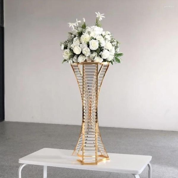 Party Decoration 10pcs)Metal wer Stand With Crystal Beads Vases For Wedding Table Road Lead Candlestick Centerpiece 2654