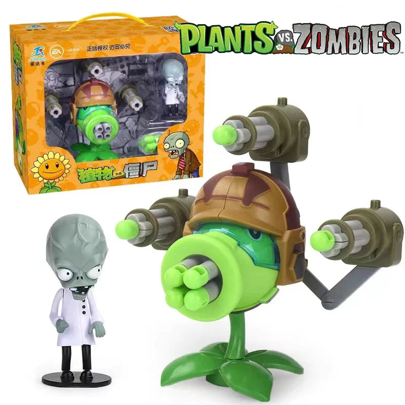 Plants Vs Zombies Gatlin Pea Shooter Dr. Zombie Genuine Game Scene Figure Ornaments Soft Silicone Figure Boy Birthday Gift