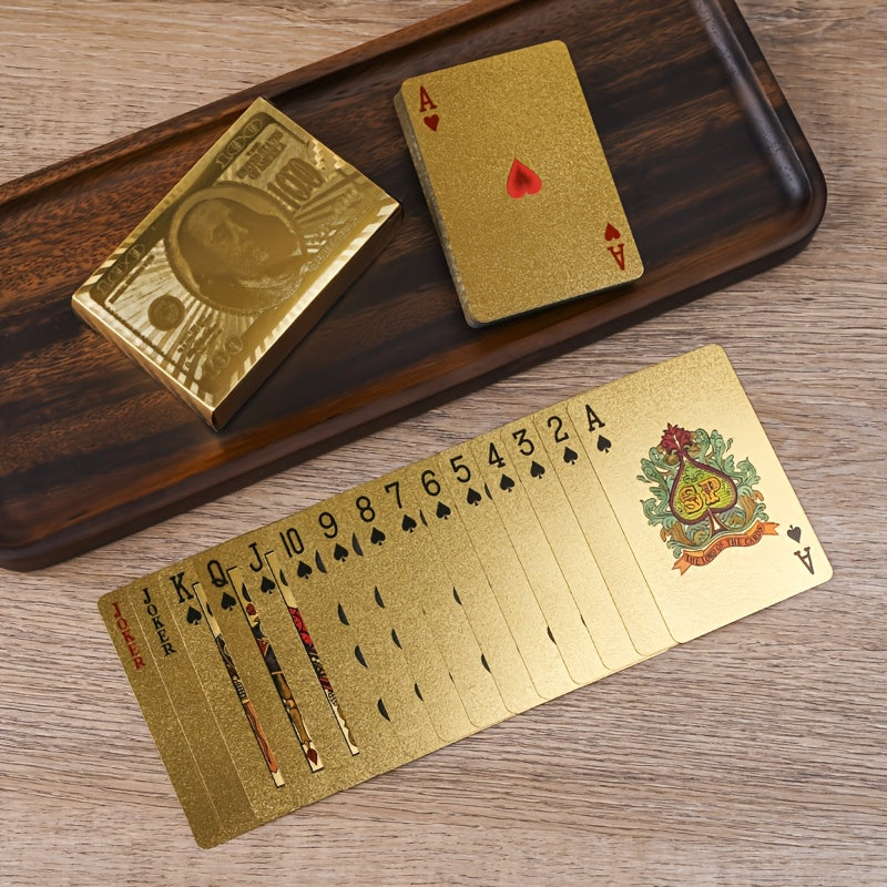 TEMU 54pcs Golden Playing Cards - Flexible, High-quality Material, Durable And Premium, Suitable For Parties, Card Games, And Tabletop Gaming,