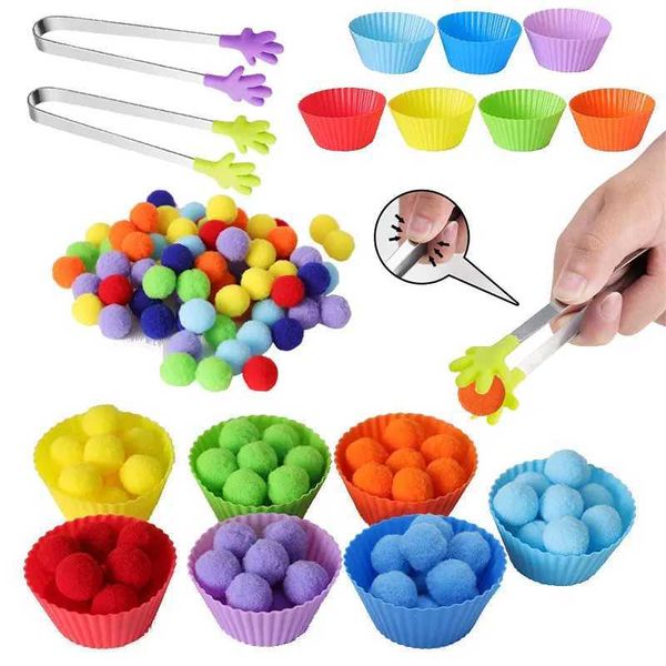Crianças Fine Motor Skill Toys Montessori Classificação Classificação Rainbow Color Matching Pompoms Game For Girls Boys Toddlers Gift ToysC