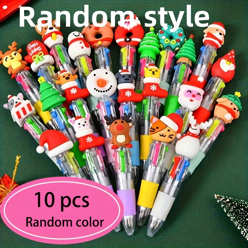 TEMU 10pcs Christmas Ballpoint Pens With Festive Elements - Retractable, Medium Point, Plastic, Ideal For Office And Study Use, Perfect Gift For ,