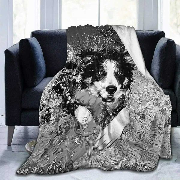 Border Collie Running In The Water Fleece Throw Blanket Fuzzy Warm Throw Blanket for Bed Sofa Couch House Warm Decor Gifts IdeaXJ240813