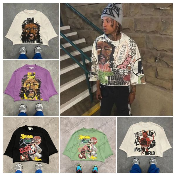 Designer Men&#039;s T Shirts Y2k Shirt Mid Long Sleeve Men Women Punk Hip Hop Graffiti Style Graphic Printed Oversized Harajuku Loose Short