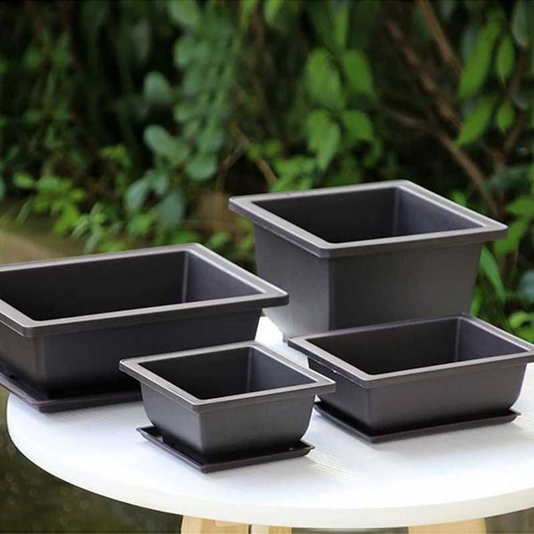 Planters Pots Flowerpots Plastic Plants Pots with for Outdoor Garden Succulent Pot Bonsai Landscape Decor Rectangular Square Planter