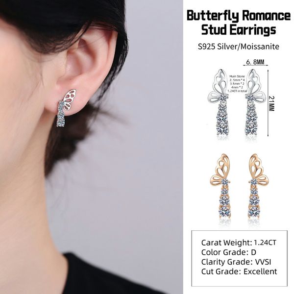 Chic Moissanite-Accented Sterling Silver Butterfly Earring Set - Ladie&#039;s Fine Jewellery