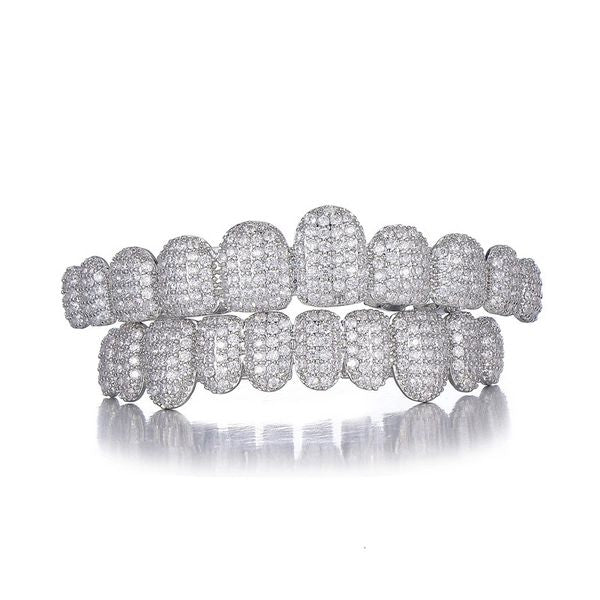 Full CZ Stones Long Teeth Caps Cubic Zircon Iced Out Micro Pave Top Bottom Charm Grills For Men Women Jewelry 250118