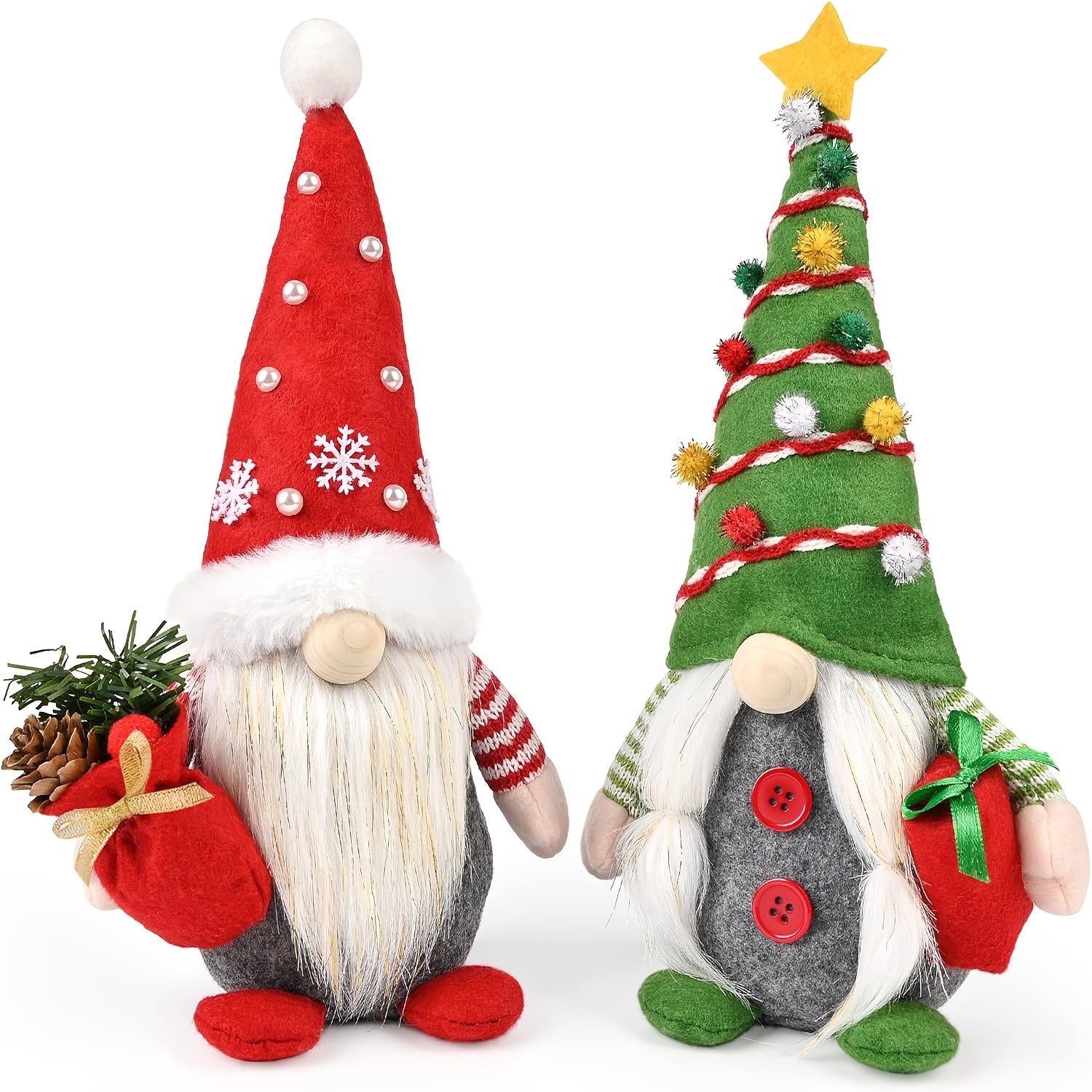 TEMU Handcrafted Swedish Christmas Figurines, Set Of 2, Traditional Style Felt And Polyester Scandinavian Santas, Tabletop With , For Room Types, No