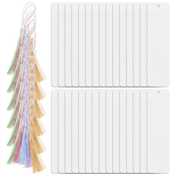 30 Sets Clear Acrylic Bookmarks Blank Bookmark Markers with Tassels 240119