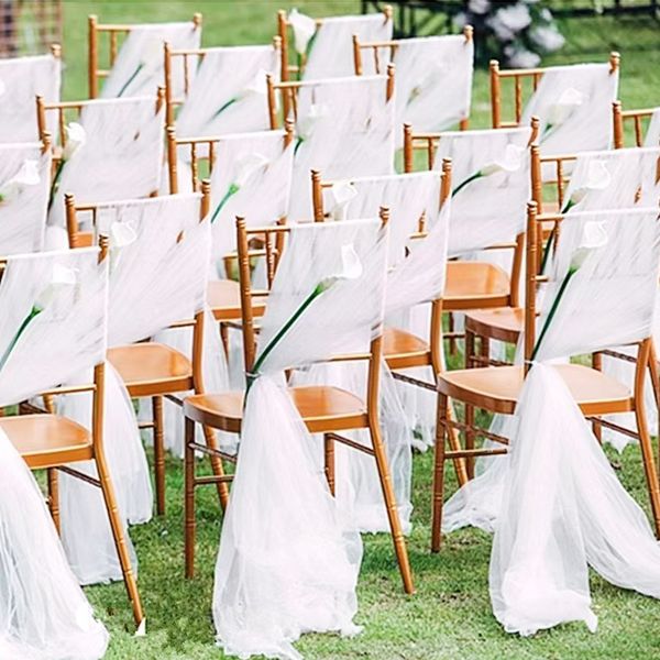 Roamantic Chair Covers Garden Wedding Decorations Belt Knot Party Chairs Back Sashes Bow Ties Ribbon Birthday Christmas Prom Event Decors AL