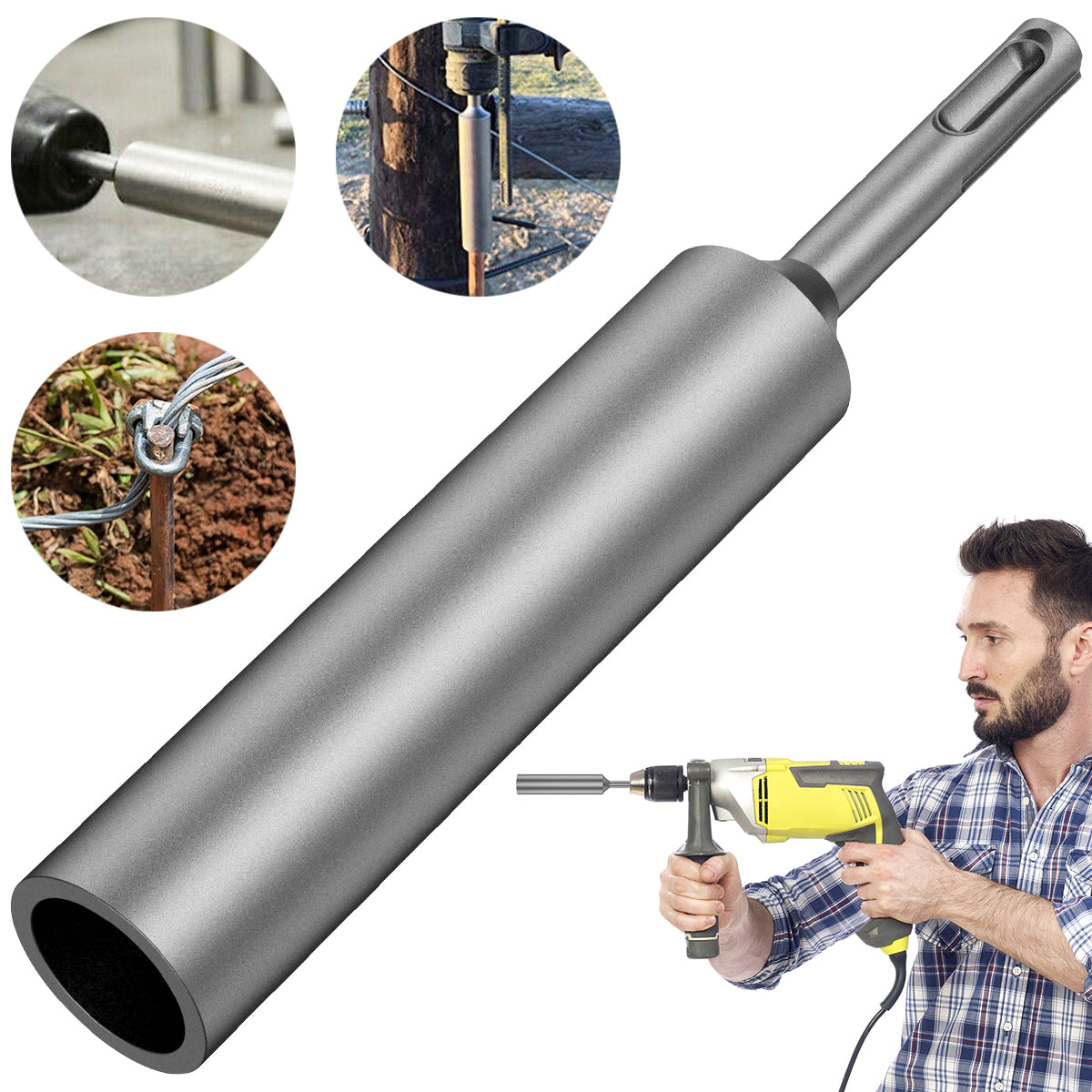 SDS Plus Ground Rod Driver Durable 17mm Earth Stake Grounding Rod Hardened Steel for SDS Plus Rotary Hammer Drill Power Tool