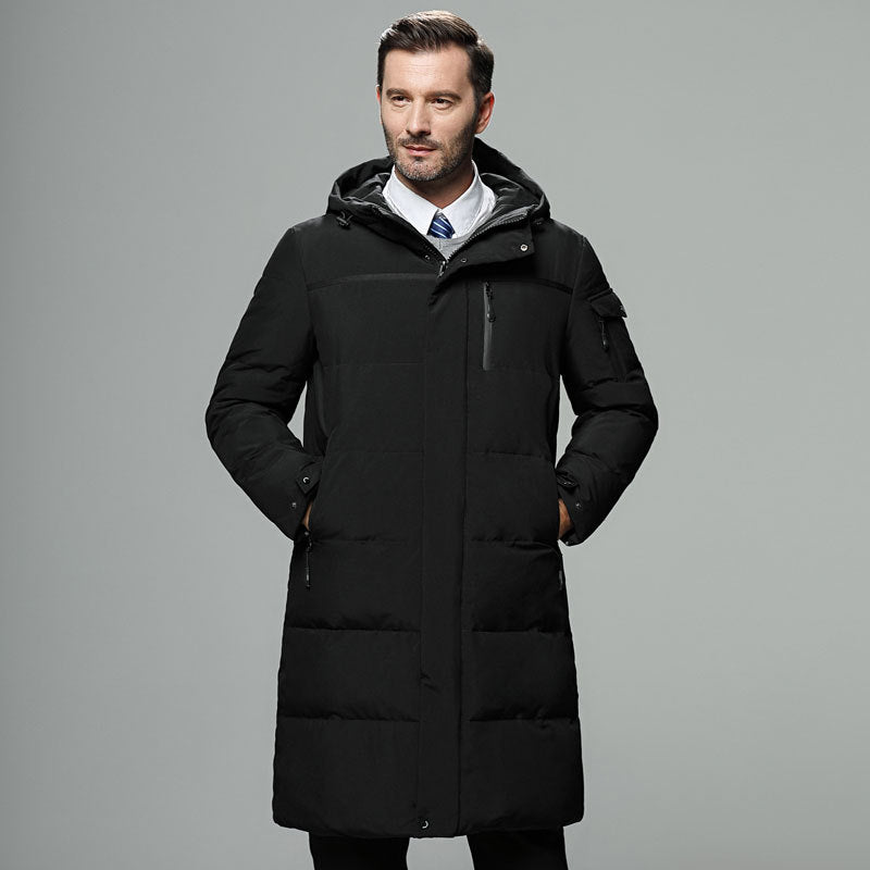 Men Long Down Parka Jacket Outerwear Warm Hooded White Duck Coats Hooded Thermal Windproof Coat