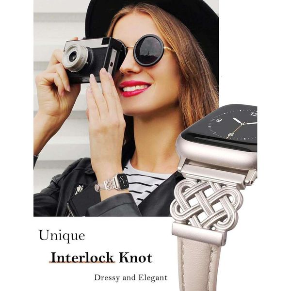 TOYOUTHS Band Compatible Apple Watch Bands Women 38-40-41-42-44-45-46-49mm Dr Slim Leather Strap with Designer Interlock Buckle for iWatch S