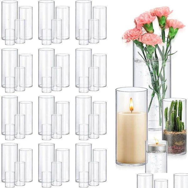 Vases Vase 48 Pack Glass Cylinder Clear Flower Hurricane Floating Candle Holder For Table Centerpiece Wedding Home Decor 240603 Drop Dh36V