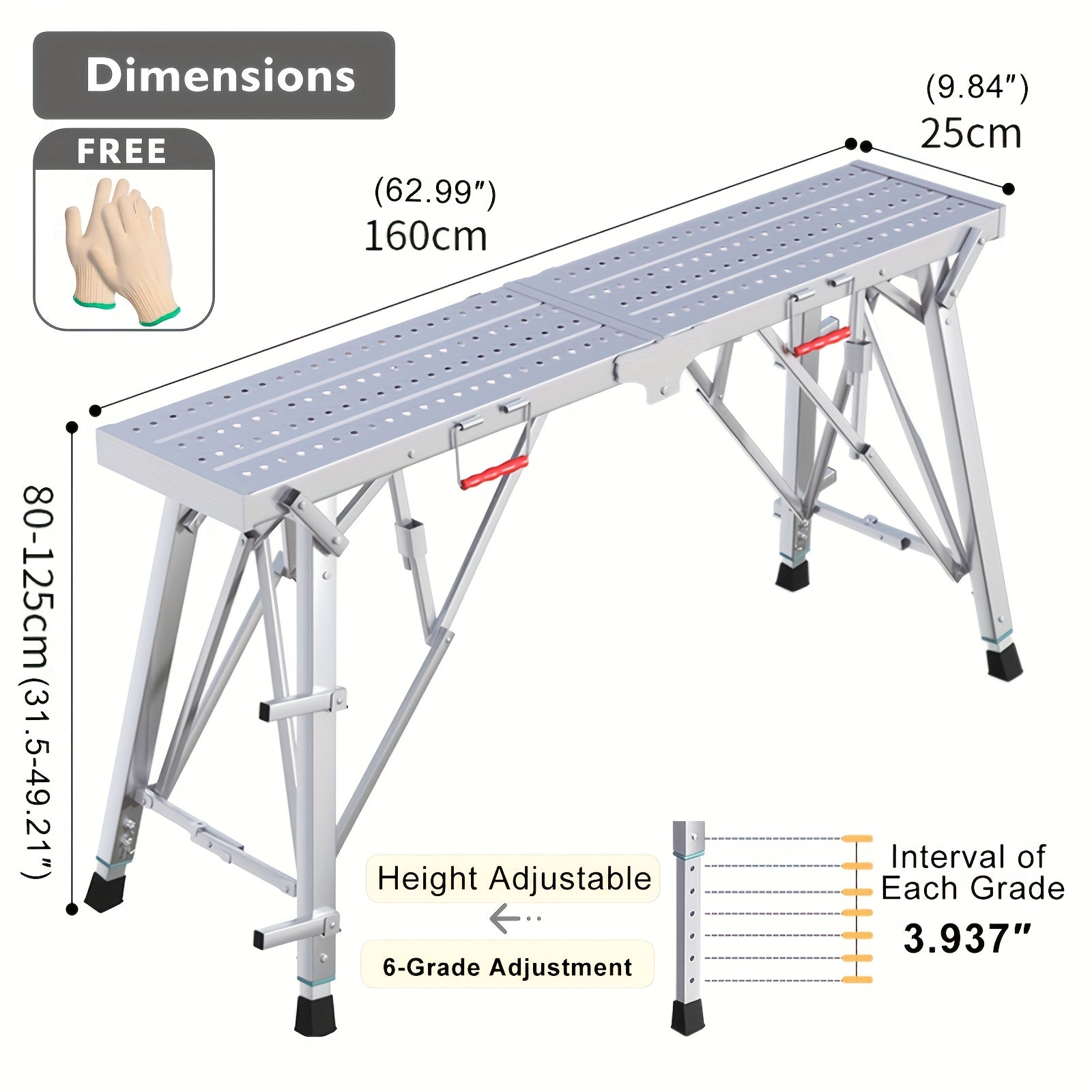 TEMU Mikee Heavy Duty 800lb Folding Work Platform - Adjustable Portable Step Ladder With Sturdy Metal Construction, Sturdy Frame & Non-slip Treaded