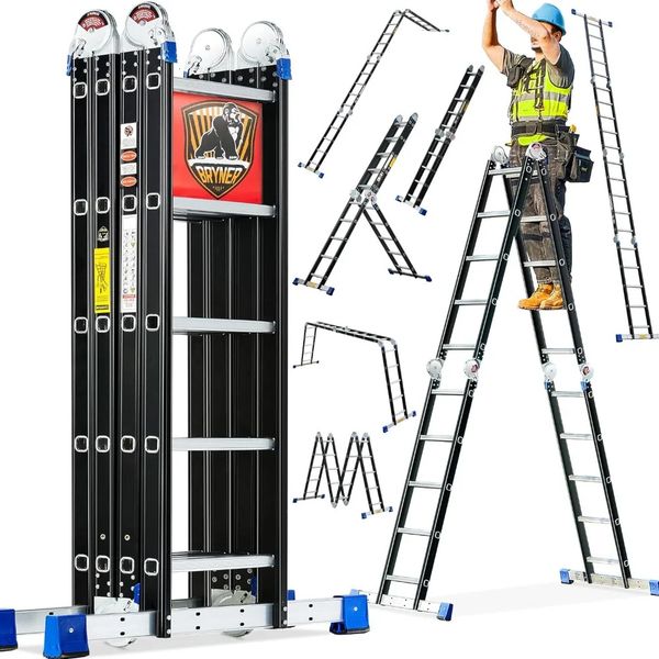 Step Ladder, 19.6Ft, 7 In 1 Multi-Purpose Folding Adjustable Telescng Aluminium Extension Ladders, 330Lbs