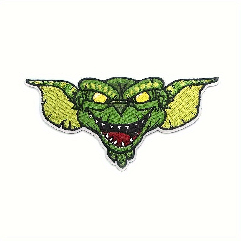 TEMU 1pc Anime Dragon Embroidered Patch - Design With Yellow Eyes & Sharp Teeth, Iron-on-sew-on Applique For Clothing, Hats, Backpacks, , Polyester
