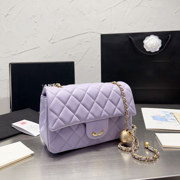 Designer Womens Shoulder Bag Leather Dia Plaid Hardware Metal Swivelle Handbag With Press Small Gold Ball Chain Crossbody Bags Makeup Sacoch