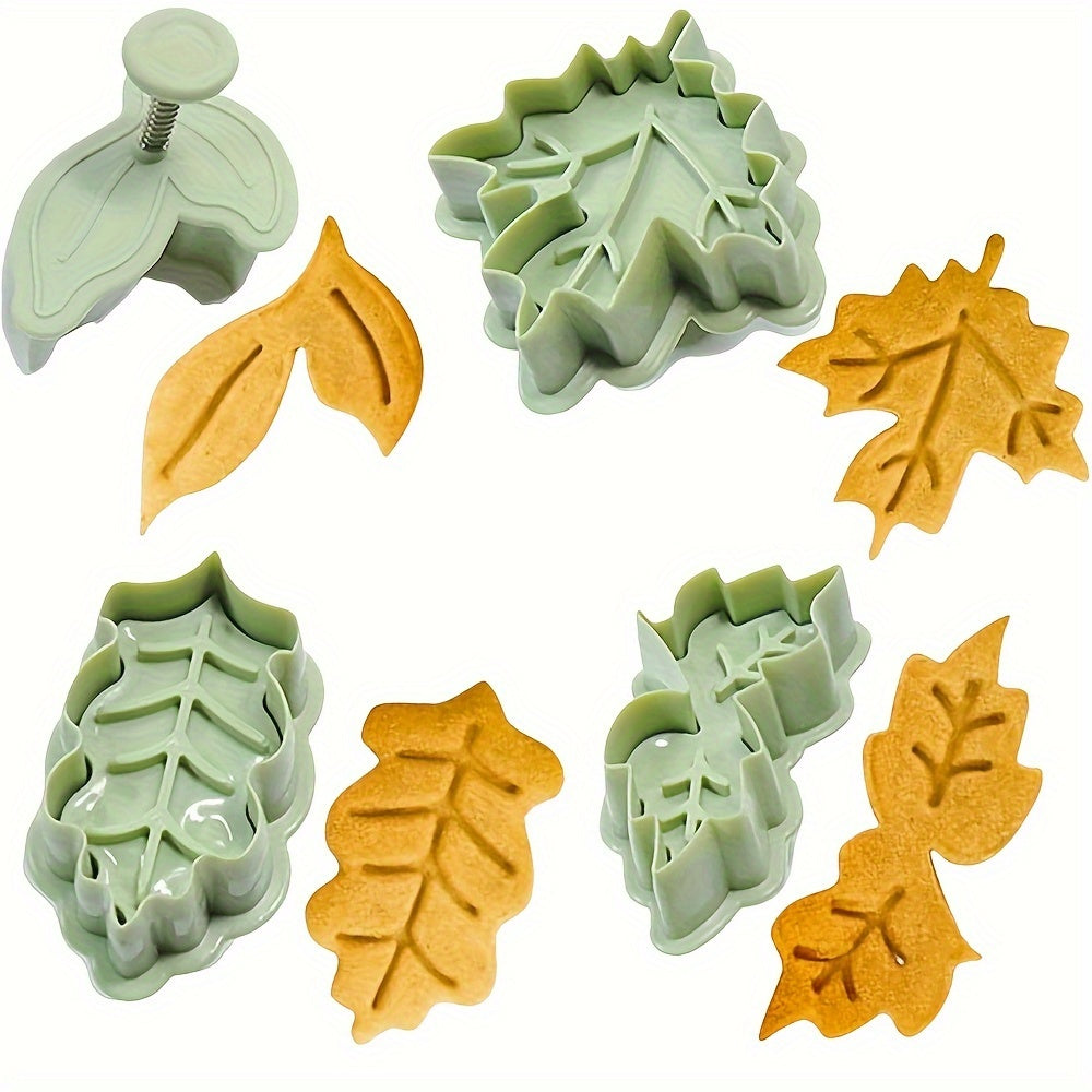 TEMU Leaf And Maple Leaf Shape Plunger Cookie Cutters, Thanksgiving 3d Biscuit Stamp Press Set, Non-toxic Plastic Spring Cookie Cutters For Baking,