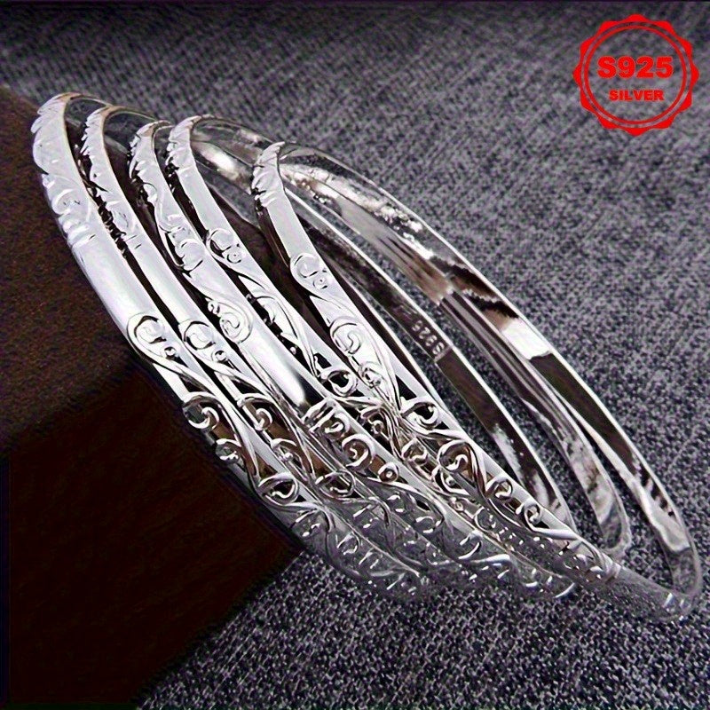 TEMU 5pcs 925 Silvery Geometric Bracelets For Women, Minimalist Jewelry, Hypoallergenic Casual Attire, Gift For Her