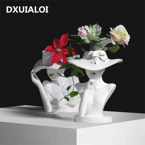 Creative Beauty Flower Vase White Pink Nordic Style Human Head Flower Pot Home Decoration Living Room Ornaments Resin Crafts 240731