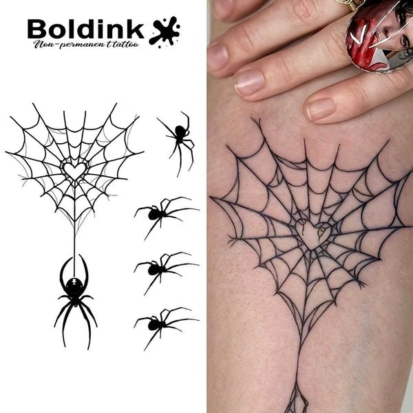 Temporary Tattoos Halloween Heart-Shaped Spider Web Temporary TattooLasts To 15 Days New Technology Magic Waterproof Semi Permanent Sticker.