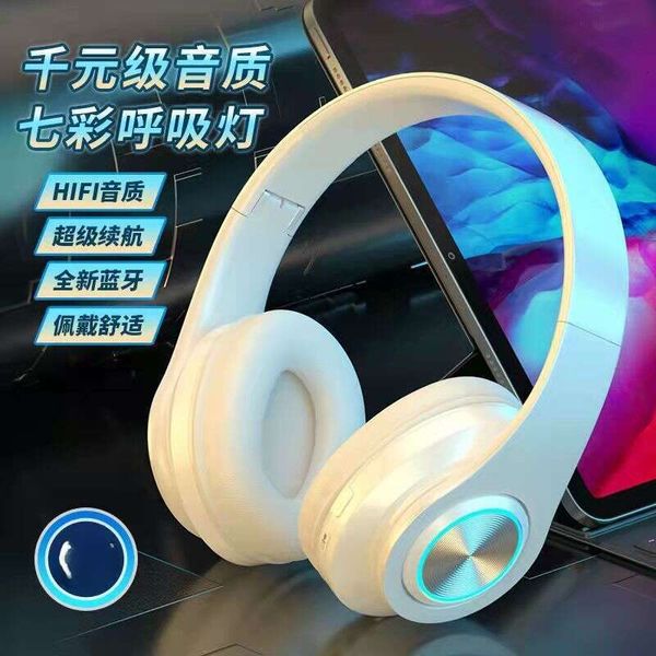 Gaming sports headset Bluetooth wireless subwoofer foldable card insertion seven color luminous earphones B39