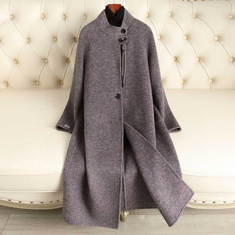 D10071 New autumn and winter solid color stand collar double-sided cashmere coat fashionable and versatile high-end