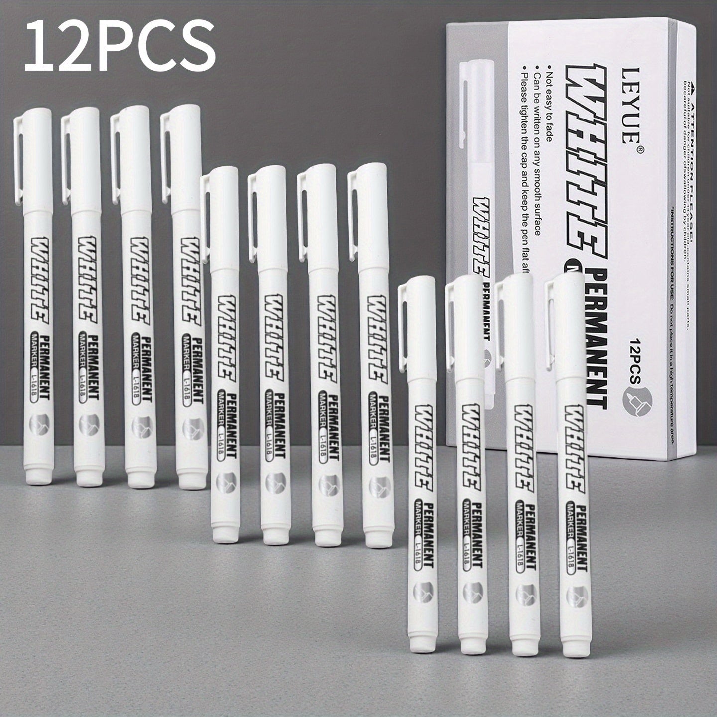 TEMU 12-pack Of Quick-drying Waterproof White Marker Pens - 1mm Plastic, Oil-based Waterproof , Graffiti Marker Pen, Suitable For Offices, Gift