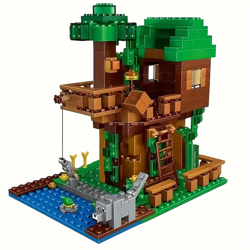 TEMU 400+ Piece Creative Treehouse Building Kit, Architectural Model Blocks, Educational Decoration Set, Abs Material, Plant Theme, Suitable For