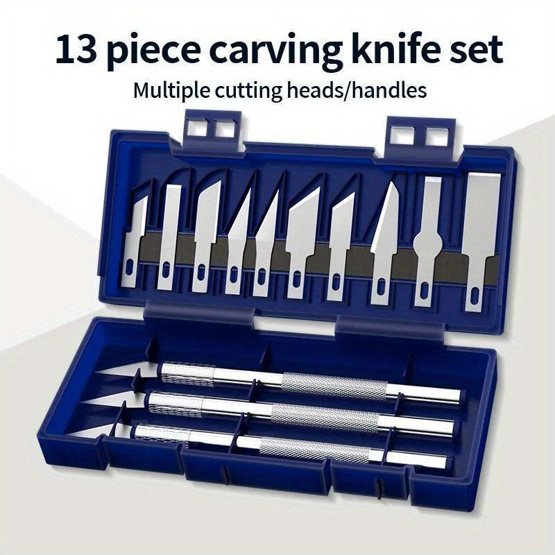 TEMU 13pcs Aluminum Alloy Carving Knife Set - Precision Cutting Tools With Blades, For Paper, Fabric & Model Building - Durable Metal, Easy Blade