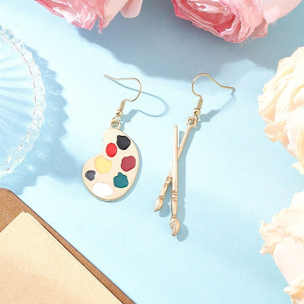 Boucles d'oreilles pendantes en alliage émaillé palette et pinceau