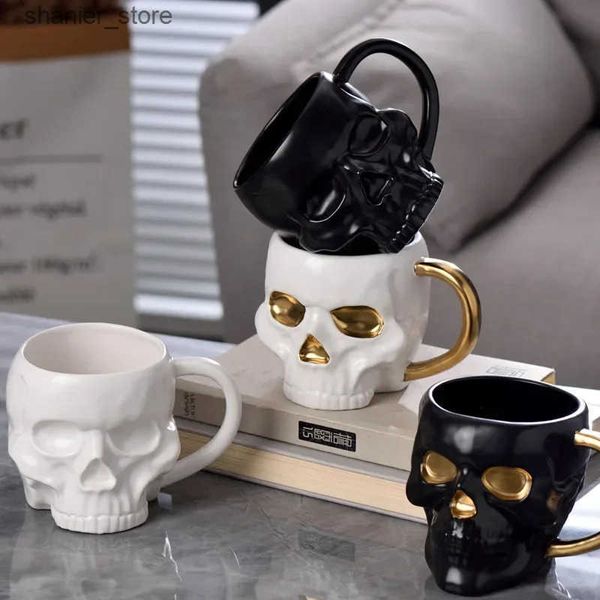Mugs 1Pc 580ML 600ML Porcelain White Black Skull Coffee Cup Beer Cup Beverage Juice Milk Ceramic Soup Bowl Halloween Gift L240910