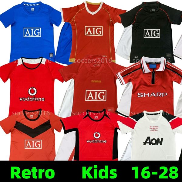 Retro Version kids 16-28 2007 2008 United Soccer jerseys 1994 96 98 99 00 02 04 06 09 10 11 finals football shirts Giggs SCHOLES RONALDO Vit