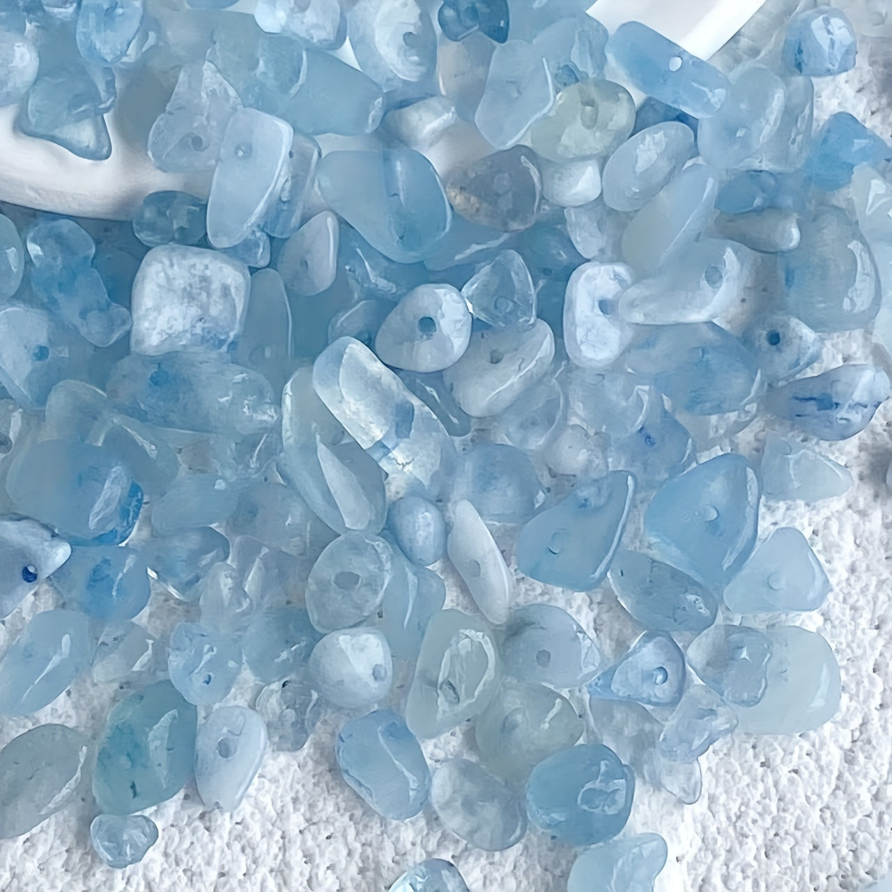 TEMU Natural Aquamarine Stone Chip Beads, 6-8mm Irregular Gemstone Strands For Jewelry Making, Diy Bracelets & Necklaces - 0.7oz-pack