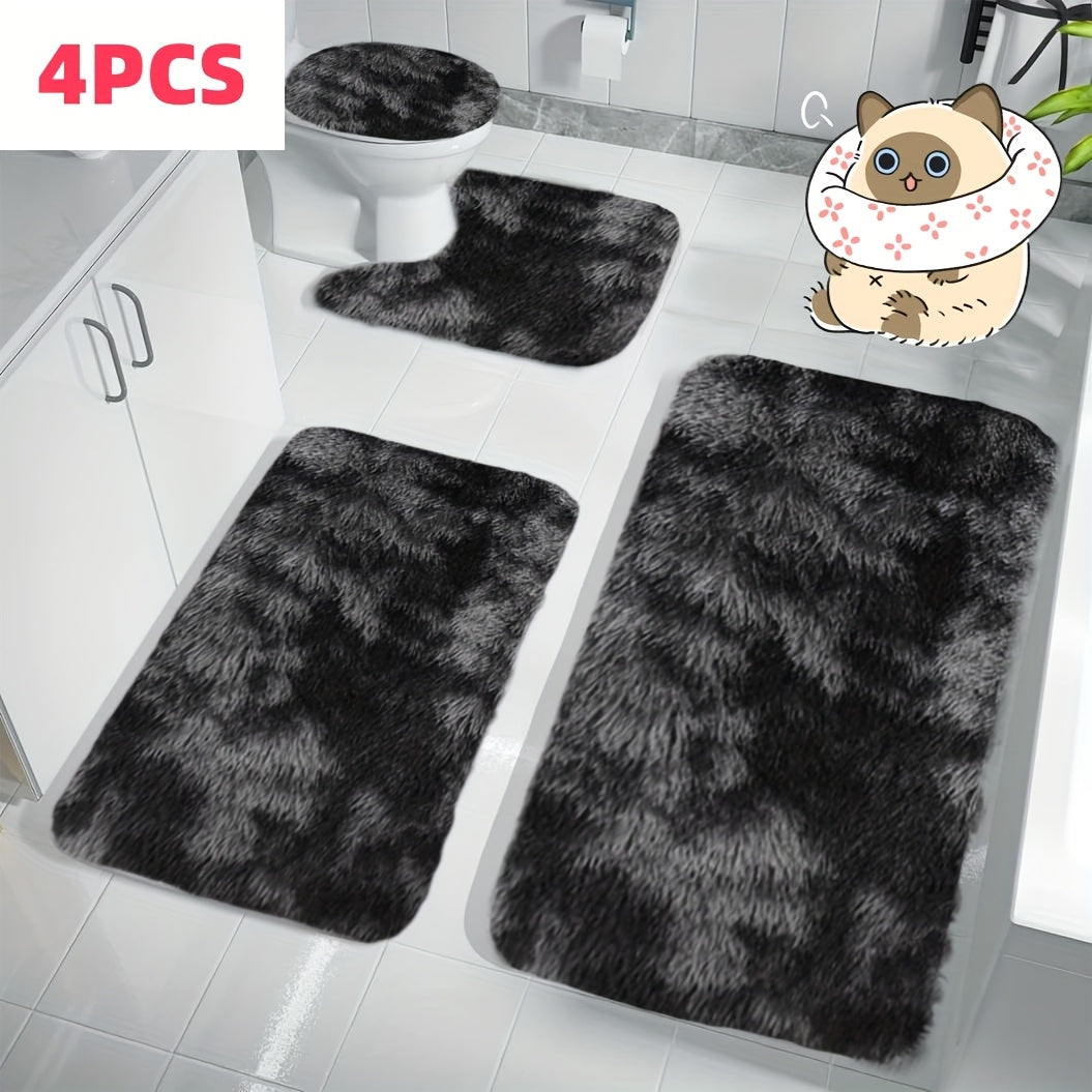 TEMU 4pcs Luxury Tie-dye Bathroom Rug, And Absorbent Fluffy Bath Mat, Machine Wash, Non-slip Plush Rug, Bathtub, Shower And Floor, Home Decor