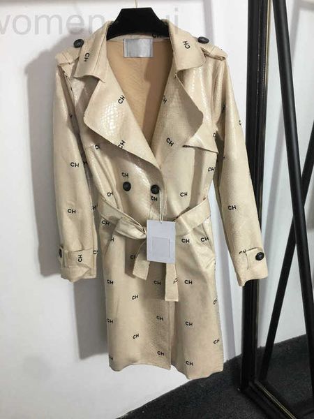 Women&#039;s Trench Coats designer Coat Women Designer Autumn And Winter Fashion Temperament Snakeskin Grain Letter-printed Lace-up Waist Lo