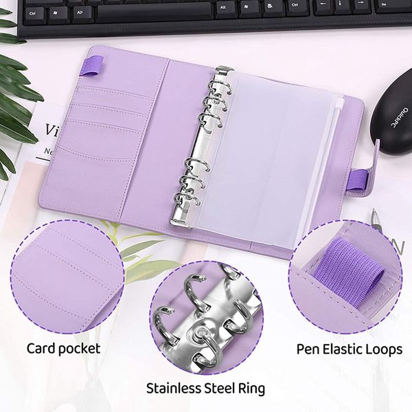 New A6 Binder Notebook Budget Planner Notebook Covers Folder 6 Hole Binder Pockets Plastic Binder Zipper Money Saving Envelope