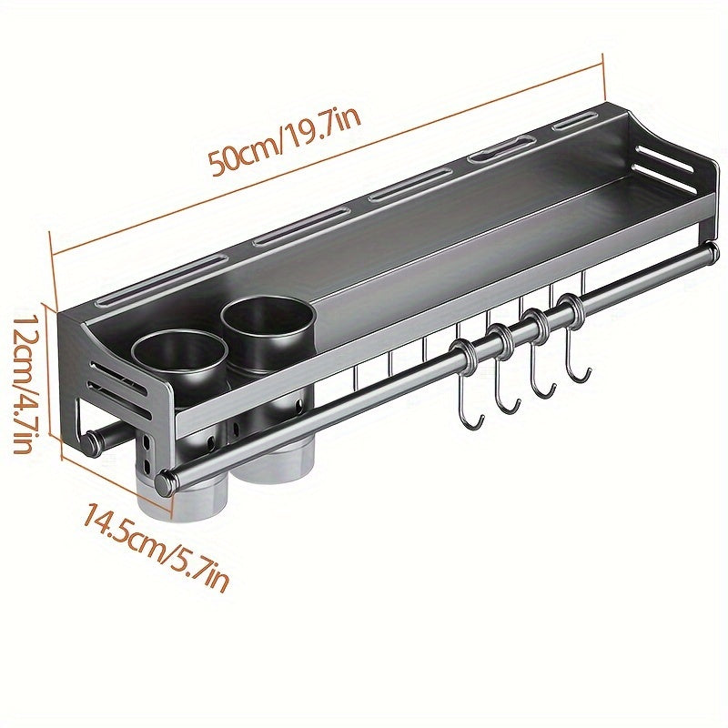 TEMU 1pc Spice Rack, Multifunctional Wall Mounted Spice Jars Storage Holder, Punching-free Large Capacity Kitchen Utensil Storage Organizer, For