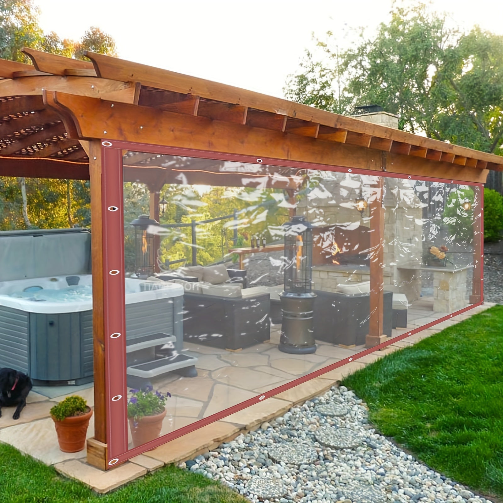 TEMU 8 X 20ft Outdoor Clear Tarp Curtain Wind-proof Transparent Pvc Tarpaulin Duty Heavy Tear Resistant Cover With Grommets For Camping, Plants