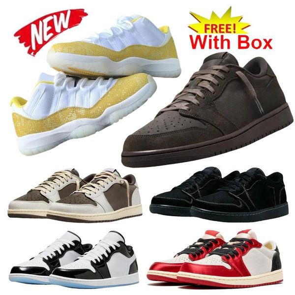 Low OG Velvet Brown 1 Chicago Mocha Canary Basketball Shoes Black Phantomes Diflue Blue Bred Velvet com Box Men Women Space Jam Sapato de es