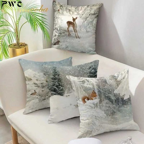 Pillow Case Christmas Case Home Decor Animal Deer Rabbit Pattern Printed Throw Covers Winter Cushion Cover caseC241109