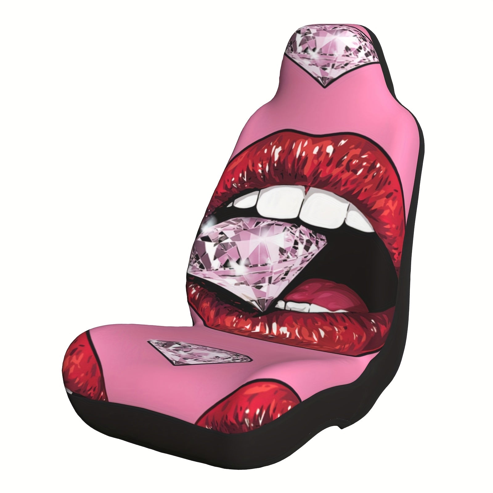 TEMU 1pc Lips Print Car Seat Cover - Ice Silky Fiber Fabric, Hand Wash Or , Fits Front Seats, Protects And Enhances Vehicle Interior Style