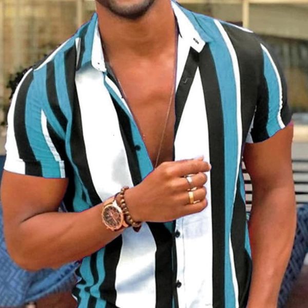 Men&#039;s Casual Shirts Men&#039;s Shirts Striped Graphic Print Tops Short Sleeves Casual Harajuku Shirt Oversized Clothes Slim Fit Loose V